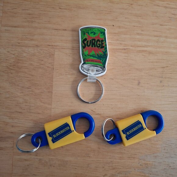 2x Vintage Blockbuster Video Keychains + Vintage Surge Keychain - Picture 1 of 5